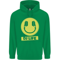 Headphones DJ Life Acid Face Vinyl Decks Mens 80% Cotton Hoodie Irish Green