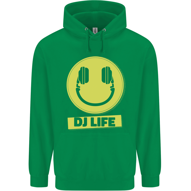 Headphones DJ Life Acid Face Vinyl Decks Mens 80% Cotton Hoodie Irish Green