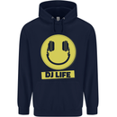 Headphones DJ Life Acid Face Vinyl Decks Mens 80% Cotton Hoodie Navy Blue