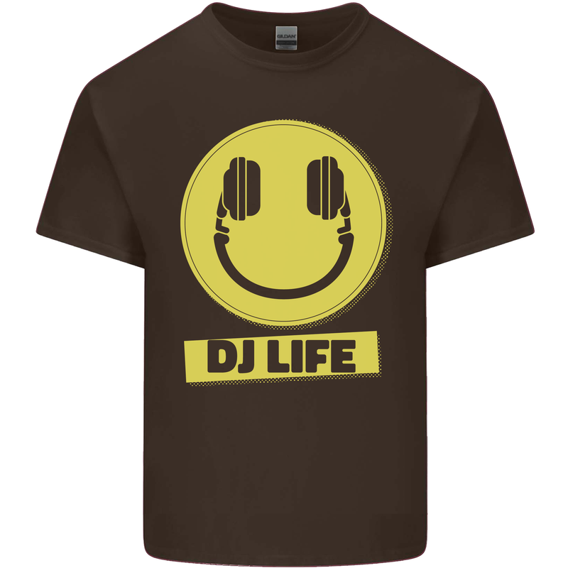 Headphones DJ Life Acid Face Vinyl Decks Mens Cotton T-Shirt Tee Top Dark Chocolate