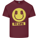 Headphones DJ Life Acid Face Vinyl Decks Mens Cotton T-Shirt Tee Top Maroon