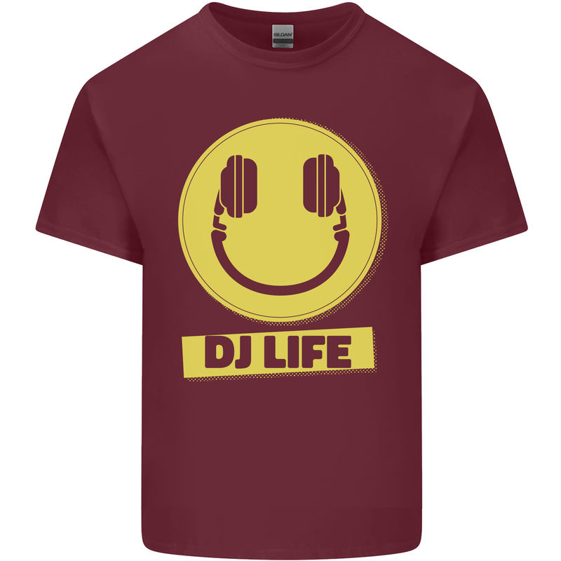 Headphones DJ Life Acid Face Vinyl Decks Mens Cotton T-Shirt Tee Top Maroon