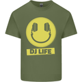 Headphones DJ Life Acid Face Vinyl Decks Mens Cotton T-Shirt Tee Top Military Green