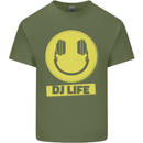 Headphones DJ Life Acid Face Vinyl Decks Mens Cotton T-Shirt Tee Top Military Green