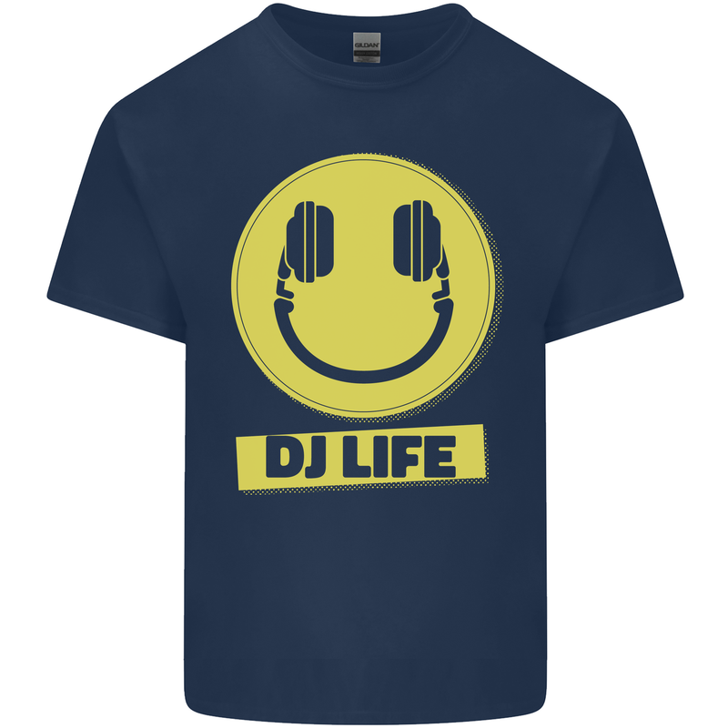 Headphones DJ Life Acid Face Vinyl Decks Mens Cotton T-Shirt Tee Top Navy Blue