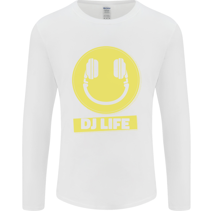 Headphones DJ Life Acid Face Vinyl Decks Mens Long Sleeve T-Shirt White