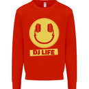 Headphones DJ Life Acid Face Vinyl Decks Mens Sweatshirt Jumper Bright Red