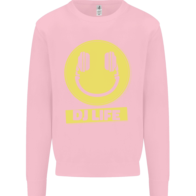 Headphones DJ Life Acid Face Vinyl Decks Mens Sweatshirt Jumper Light Pink