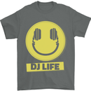 Headphones DJ Life Acid Face Vinyl Decks Mens T-Shirt Cotton Gildan Charcoal