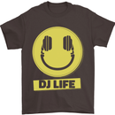 Headphones DJ Life Acid Face Vinyl Decks Mens T-Shirt Cotton Gildan Dark Chocolate