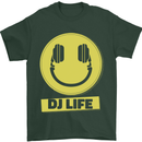 Headphones DJ Life Acid Face Vinyl Decks Mens T-Shirt Cotton Gildan Forest Green