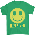 Headphones DJ Life Acid Face Vinyl Decks Mens T-Shirt Cotton Gildan Irish Green