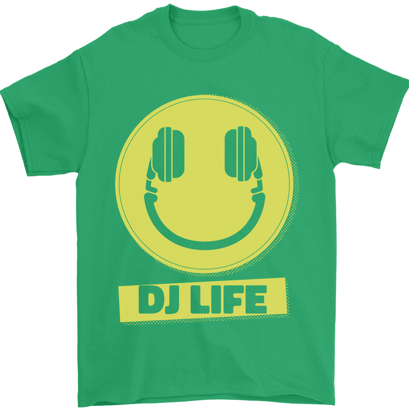 Headphones DJ Life Acid Face Vinyl Decks Mens T-Shirt Cotton Gildan Irish Green