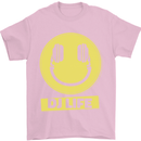 Headphones DJ Life Acid Face Vinyl Decks Mens T-Shirt Cotton Gildan Light Pink