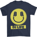 Headphones DJ Life Acid Face Vinyl Decks Mens T-Shirt Cotton Gildan Navy Blue