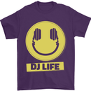 Headphones DJ Life Acid Face Vinyl Decks Mens T-Shirt Cotton Gildan Purple