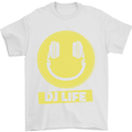 Headphones DJ Life Acid Face Vinyl Decks Mens T-Shirt Cotton Gildan White
