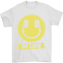 Headphones DJ Life Acid Face Vinyl Decks Mens T-Shirt Cotton Gildan White