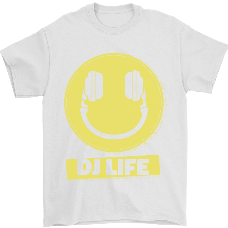 Headphones DJ Life Acid Face Vinyl Decks Mens T-Shirt Cotton Gildan White