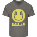 Headphones DJ Life Acid Face Vinyl Decks Mens V-Neck Cotton T-Shirt Charcoal