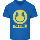 Headphones DJ Life Acid Face Vinyl Decks Mens V-Neck Cotton T-Shirt Royal Blue