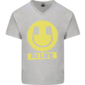 Headphones DJ Life Acid Face Vinyl Decks Mens V-Neck Cotton T-Shirt Sports Grey