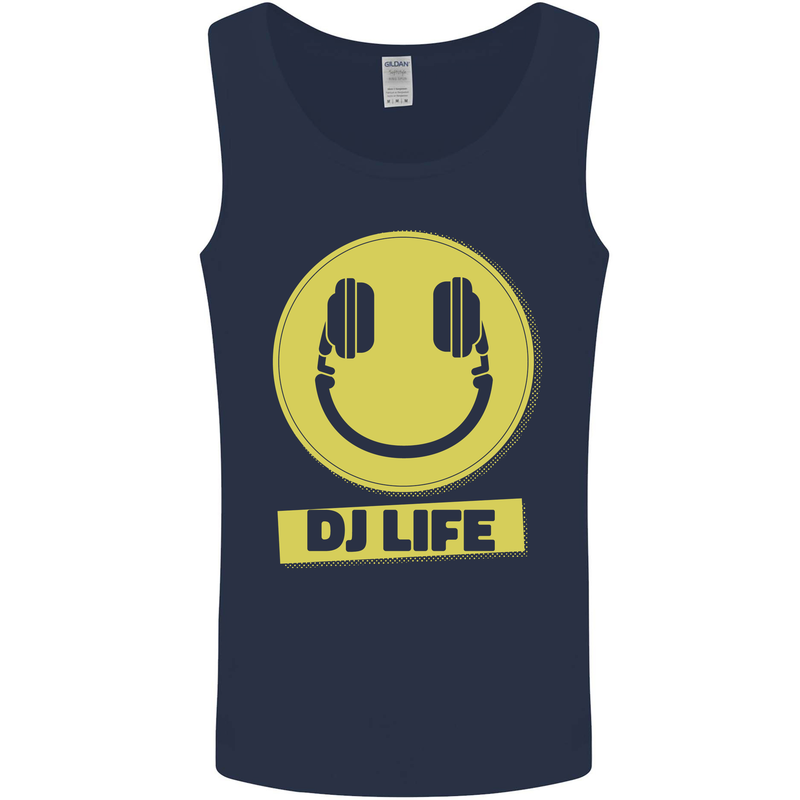 Headphones DJ Life Acid Face Vinyl Decks Mens Vest Tank Top Navy Blue