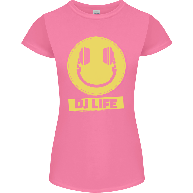 Headphones DJ Life Acid Face Vinyl Decks Womens Petite Cut T-Shirt Azalea