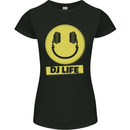 Headphones DJ Life Acid Face Vinyl Decks Womens Petite Cut T-Shirt Black