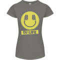 Headphones DJ Life Acid Face Vinyl Decks Womens Petite Cut T-Shirt Charcoal