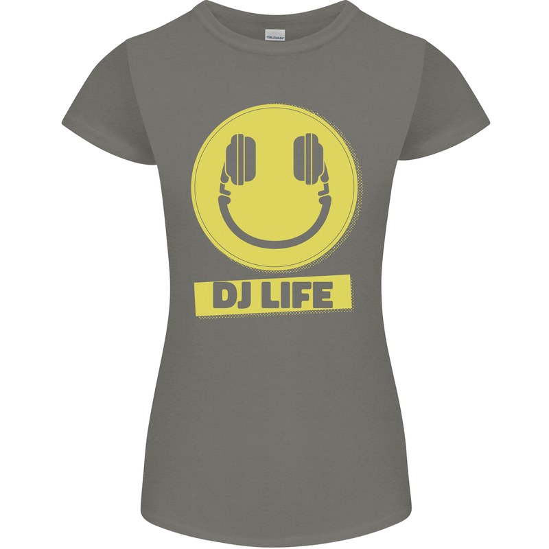 Headphones DJ Life Acid Face Vinyl Decks Womens Petite Cut T-Shirt Charcoal