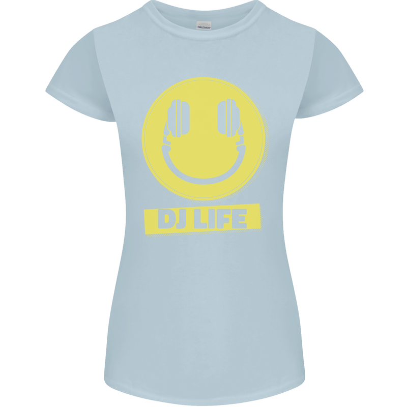 Headphones DJ Life Acid Face Vinyl Decks Womens Petite Cut T-Shirt Light Blue