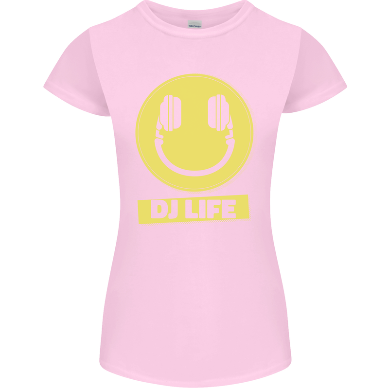 Headphones DJ Life Acid Face Vinyl Decks Womens Petite Cut T-Shirt Light Pink