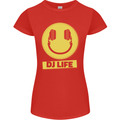 Headphones DJ Life Acid Face Vinyl Decks Womens Petite Cut T-Shirt Red