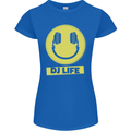 Headphones DJ Life Acid Face Vinyl Decks Womens Petite Cut T-Shirt Royal Blue