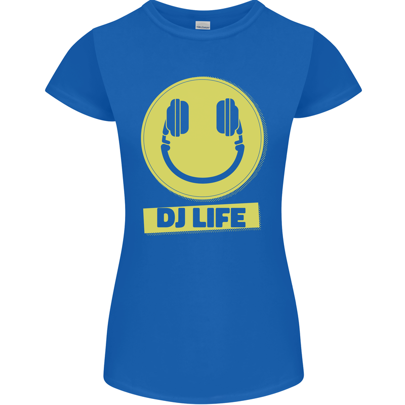 Headphones DJ Life Acid Face Vinyl Decks Womens Petite Cut T-Shirt Royal Blue