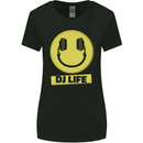 Headphones DJ Life Acid Face Vinyl Decks Womens Wider Cut T-Shirt Black