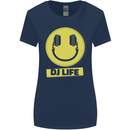 Headphones DJ Life Acid Face Vinyl Decks Womens Wider Cut T-Shirt Navy Blue