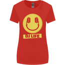 Headphones DJ Life Acid Face Vinyl Decks Womens Wider Cut T-Shirt Red