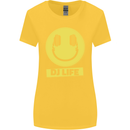 Headphones DJ Life Acid Face Vinyl Decks Womens Wider Cut T-Shirt Yellow
