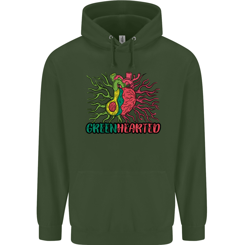 Healthy Green Hearted Avocado Funny Health Childrens Kids Hoodie Forest Green
