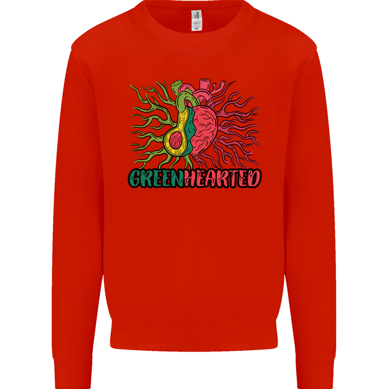 Healthy Green Hearted Avocado Funny Health Kids Sweatshirt Jumper Bright Red