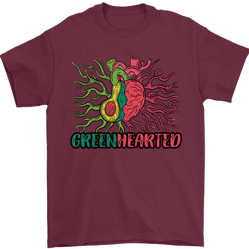 Healthy Green Hearted Avocado Funny Health Mens T-Shirt Cotton Gildan Maroon
