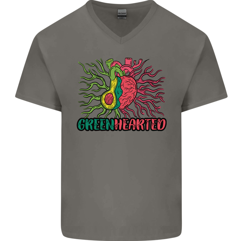 Healthy Green Hearted Avocado Funny Health Mens V-Neck Cotton T-Shirt Charcoal