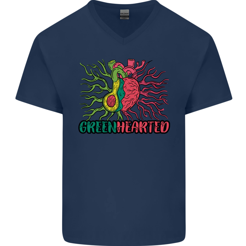 Healthy Green Hearted Avocado Funny Health Mens V-Neck Cotton T-Shirt Navy Blue