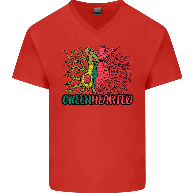 Healthy Green Hearted Avocado Funny Health Mens V-Neck Cotton T-Shirt Red
