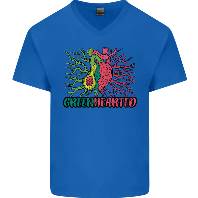 Healthy Green Hearted Avocado Funny Health Mens V-Neck Cotton T-Shirt Royal Blue