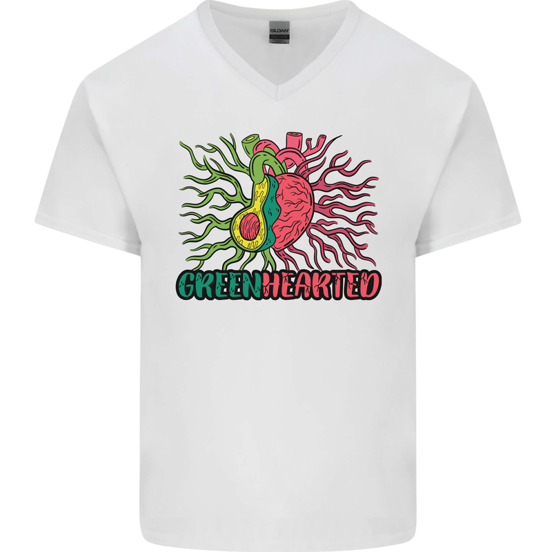 Healthy Green Hearted Avocado Funny Health Mens V-Neck Cotton T-Shirt White