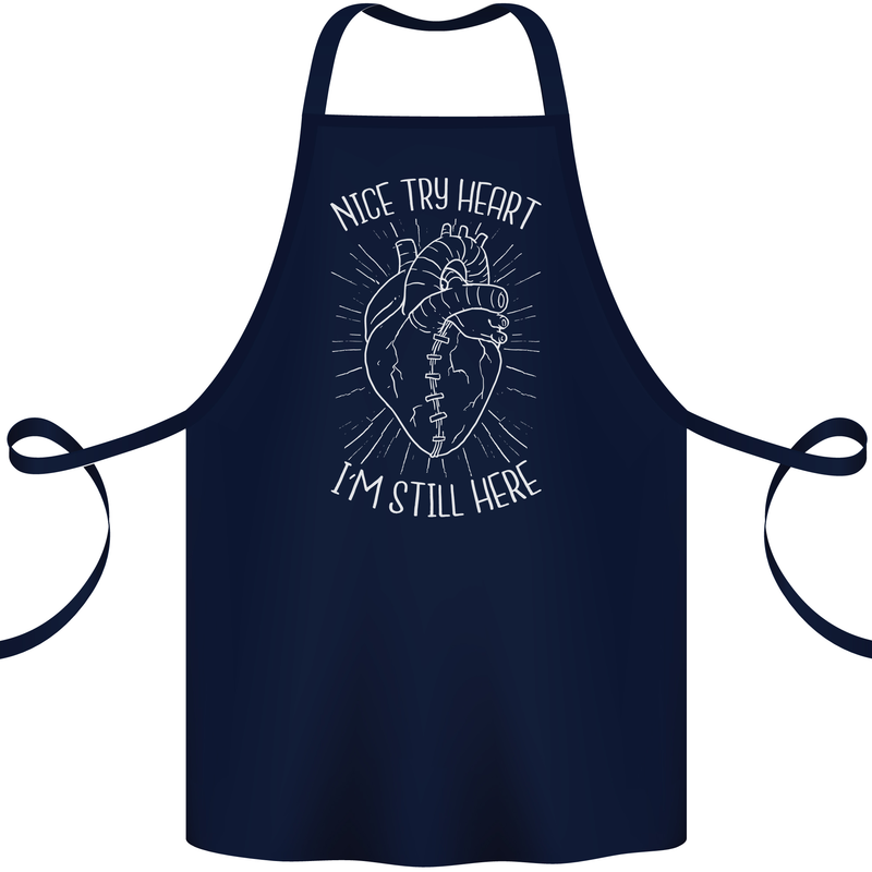 Heart Attack Recovery Survivor Cotton Apron 100% Organic Navy Blue