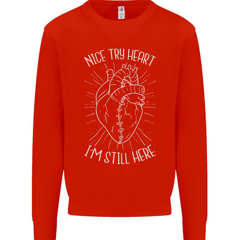 Heart Attack Recovery Survivor Kids Sweatshirt Jumper Bright Red